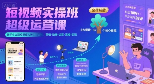 短视频实操班超级运营课，新手小白到短视频大神必修课程，剪辑-拍摄-运营-直播-变现-零界教育