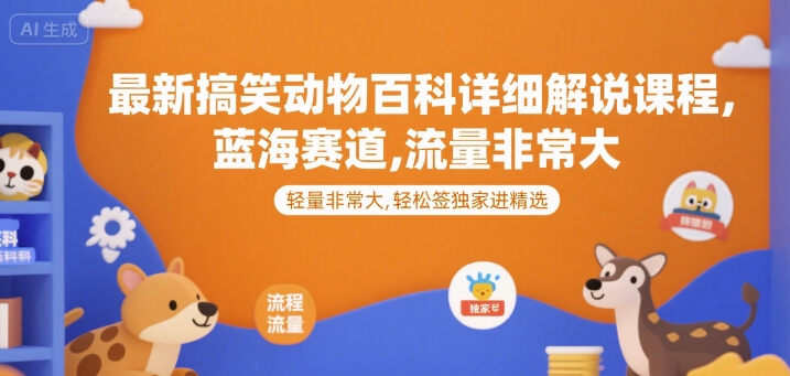 最新搞笑动物百科详细解说课程，蓝海赛道，流量非常大，轻松签独家进精选-零界教育