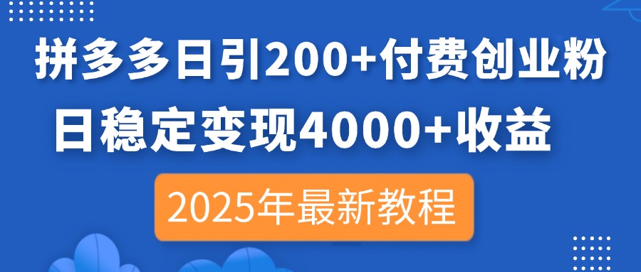 （14217期）拼多多日引200+付费创业粉，日稳定变现4000+收益，2025年最新教程-零界教育