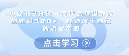 小红书3分钟一条作品精准引流创业粉300+，打造属于自己的流量帝国-零界教育