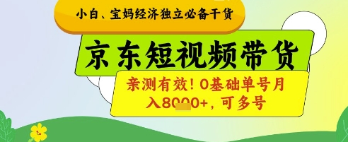 小白宝妈经济独立必备干货，京东短视频带货，亲测有效!0基础单号月入8k+，可多号【揭秘】-零界教育