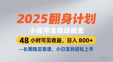 2025翻身计划，小程序全自动掘金，48小时可见收益，日入8张+，长期稳定靠谱，小白宝妈轻松上手【揭秘】-零界教育