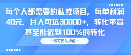 每个人都需要的私域项目，每单利润40米，月入可达3W+，转化率高 甚至能做到100%的转化-零界教育