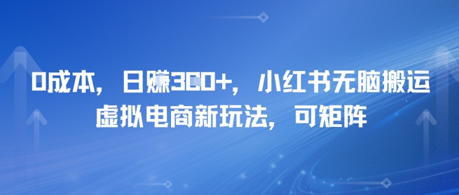 0成本，日入3张+，小红书无脑搬运，虚拟电商新玩法，可矩阵-零界教育