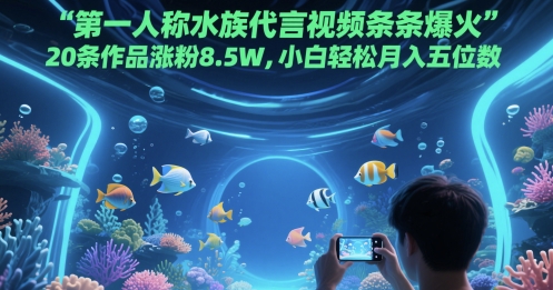第一人称水族代言视频条条爆火，20条作品涨粉8.5W，小白轻松月入五位数-零界教育