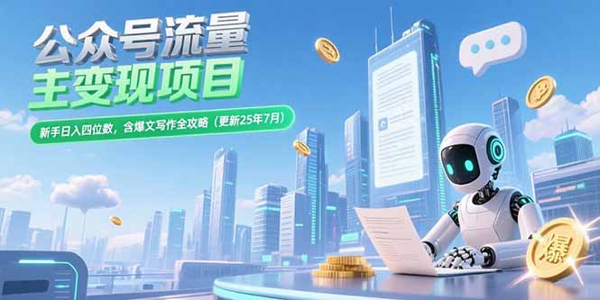 （15412期）公众号流量主变现项目，新手日入四位数，含爆文写作全攻略(更新25年7月)-零界教育