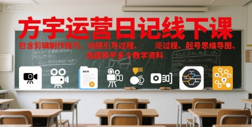 方宇运营日记线下课，包含剪辑制作技巧、拍摄引导过程、起号思维导图、选题等多个教学资料-零界教育
