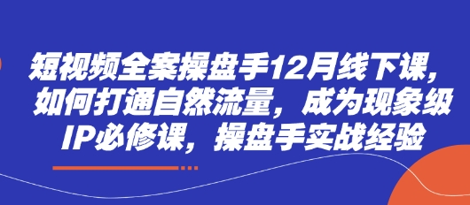 短视频全案操盘手12月线下课，如何打通自然流量，成为现象级IP必修课，操盘手实战经验-零界教育