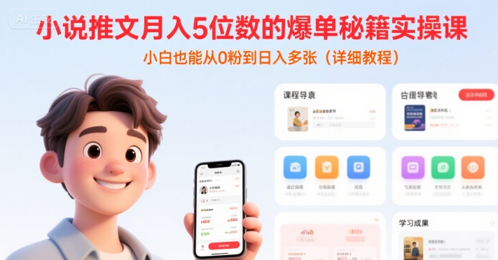 小说推文月入5位数的爆单秘籍实操课，，小白也能从0粉到日入多张(详细教程)-零界教育