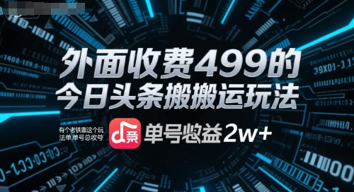 外面收费499的今日头条搬运玩法，有个老铁靠这个玩法单号总收益2w+-零界教育