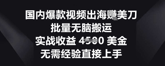 国内爆款视频出海挣美刀，批量无脑搬运，实战收益4.5k，无需经验直接上手-零界教育