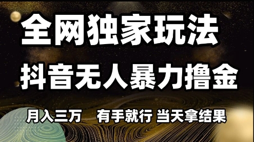 全网独家玩法抖音无人暴力撸金，月入3W，有手就行，当天拿结果【揭秘】-零界教育