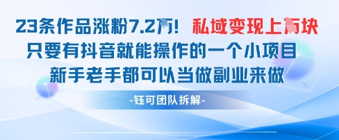 抖音私域项目23条作品涨粉7.2W，私域变现1W-零界教育