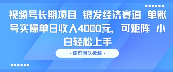 视频号长期项目 银发经济赛道 单账号实操单日收入1k，可矩阵 小白轻松上手-零界教育