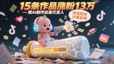 用AI制作幼崽代言人，宝宝的控诉火爆全网，15条作品涨粉13W，单号月入5位数实操教程-零界教育