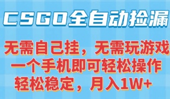 CSGO自动捡漏项目，最新独家玩法，一个手机可操作，新手小白轻松月入1W+，操作简单易上手【揭秘】-零界教育