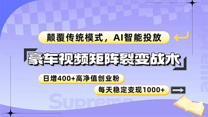（14903期）豪车视频矩阵裂变战术，颠覆传统模式，AI智能投放，日增400+高净值创业...-零界教育