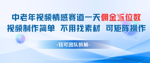 中老年情感赛道一天佣金多张 视频制作简单不用找素材 可矩阵操作-零界教育
