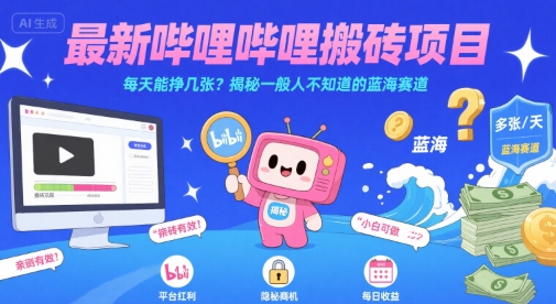 最新哔哩哔哩上B站搬砖项目，每天能挣几张？揭秘一般人不知道的蓝海赛道-零界教育