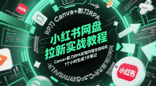 小红书网盘拉新实战教程，Canva+影刀RPA实现内容全自动化，1个小时生成7天笔记-零界教育