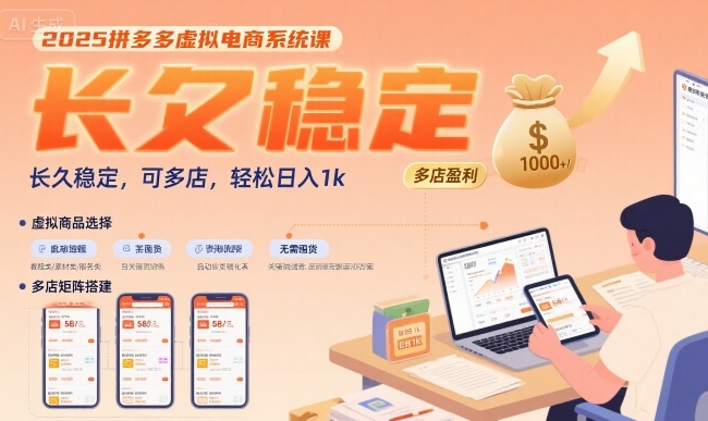 2025拼多多虚拟电商系统课，长久稳定，可多店，轻松日入1k-零界教育
