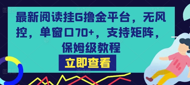 最新阅读挂G撸金平台，无风控，单窗口70+，支持矩阵，保姆级教程【揭秘】-零界教育