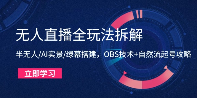 （14684期）无人直播全玩法拆解：半无人/AI实景/绿幕搭建，OBS技术+自然流起号攻略-零界教育