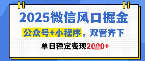 2025微信风口掘金，公众号+小程序双管齐下，单日稳定变现1k+【揭秘】-零界教育