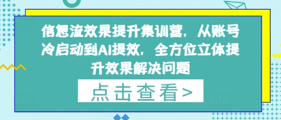 信息流效果提升集训营，从账号冷启动到AI提效，全方位立体提升效果解决问题-零界教育