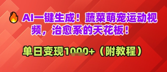 AI一键生成！蔬菜萌宠运动视频，治愈系的天花板！单日变现多张-零界教育
