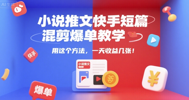 小说推文快手短篇混剪爆单教学，用这个方法，一天收益几张-零界教育