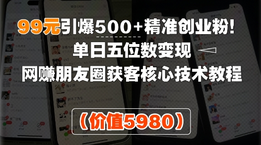 99元引爆500+精准创业粉！单日五位数变现，网创朋友圈获客核心技术教程-零界教育