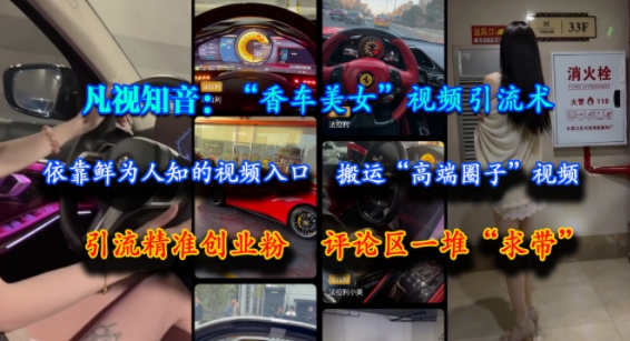 凡视知音：“香车美女”视频引流术，依靠鲜为人知的视频入口，搬运“高端圈子”视频，引流精准创业粉，评论区一堆“求带”-零界教育