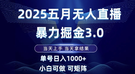 2025五月无人直播暴力掘金3.0，当天上手，当天拿结果，单号日入1k+小白可做可矩阵【揭秘】-零界教育