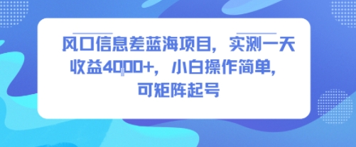 风口信息差蓝海项目，实测一天收益4k+，小白操作简单，可矩阵起号-零界教育