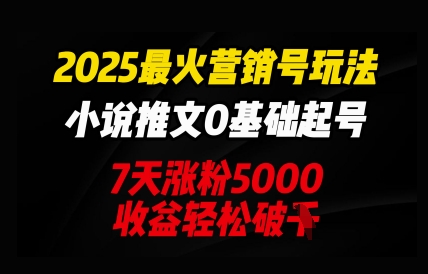 2025最火营销号玩法：小说推文0基础起号，7天涨粉5000，收益轻松破k-零界教育