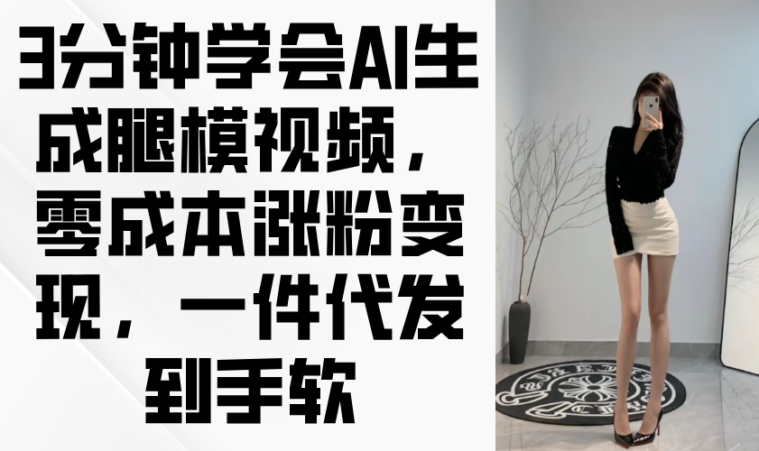 （14537期）3分钟学会AI生成腿模视频，零成本涨粉变现，一件代发到手软-零界教育