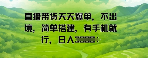 直播带货天天爆单，不出境，简单搭建，有手机就行，日入多张-零界教育