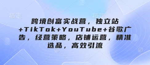 跨境创富实战营，独立站+TikTok+YouTube+谷歌广告，经营策略，店铺运营，精准选品，高效引流-零界教育