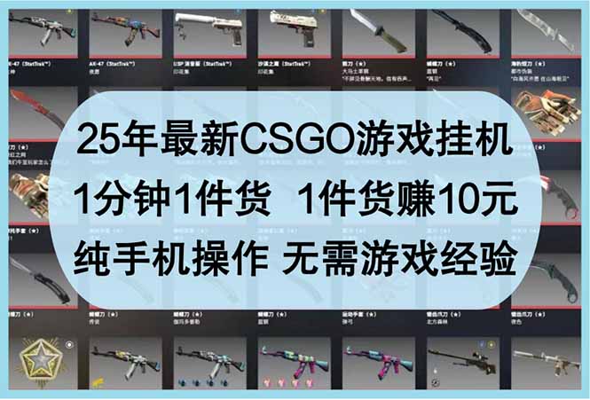 （14439期）25年最新CSGO游戏挂机，1分钟1件货，1件货赚10元 纯手机操作 无需游戏经验-零界教育