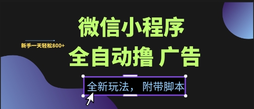 微信小程序全自动撸广告项目，彻底解决没流量的问题，新手一天8张+【揭秘】-零界教育