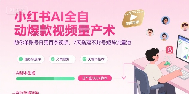 小红书AI全自动爆款视频量产术，助你单账号日更百条视频，7天搭建不封号矩阵流量池-零界教育