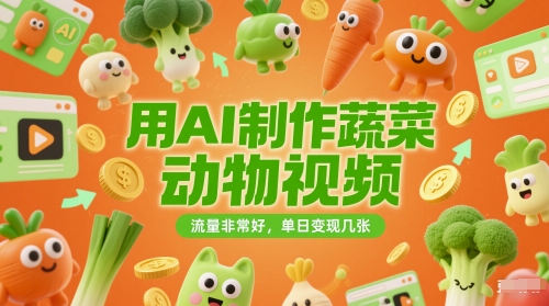 用AI制作蔬菜动物视频，流量非常好，单日变现几张-零界教育