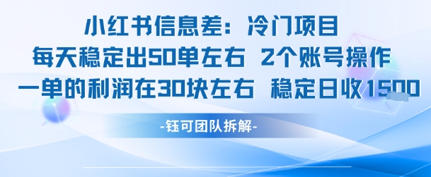 小红书信息差冷门项目一单利润30块每天稳定1.5k左右2个账号操作-零界教育