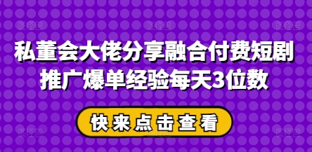 私董会大佬分享融合付费短剧推广爆单经验每天3位数-零界教育