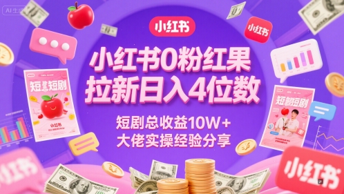 小红书0粉红果短剧拉新日入4位，数短剧总收益10W+大佬实操经验分享-零界教育