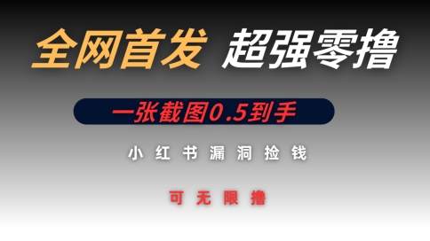 全网首发无限零撸捡钱项目，小红书一张截图0.5元可无限零撸-零界教育
