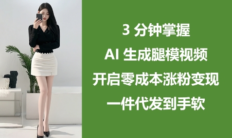 3分钟掌握AI生成腿模视频，开启零成本涨粉变现，一件代发到手软-零界教育