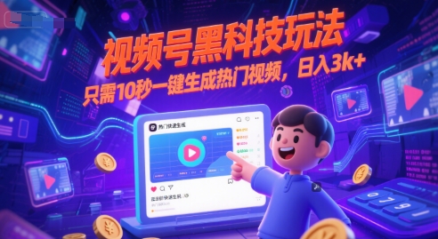 视频号黑科技玩法，只需10秒一键生成热门视频，日入3k+【揭秘】-零界教育