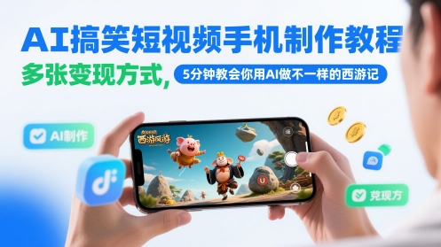 AI搞笑短视频手机制作教程，多张变现方式，5分钟教会你用AI做不一样的西游记-零界教育